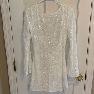 Forever 21 White Sequin Long Sleeve Mini Dress